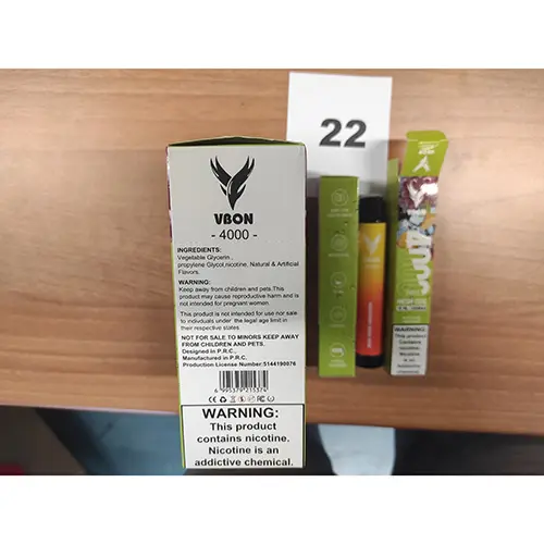 Photo de l’avis officiel: VBON 4000 Cigarette électronique jetable — risque: Risque chimique