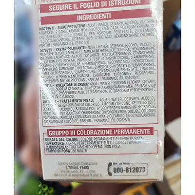 Foto uit de officiële melding: L'OREAL PARIS Excellence creme 5.6 castano chiaro rosso Haarverf — risico: Chemische risico's