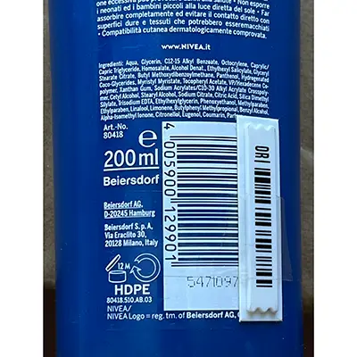 Foto dell’avviso ufficiale: Nivea Sun protect &amp; hydrate protezione "6" Latte solare — rischio: Rischio chimico