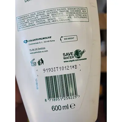 Photo de l’avis officiel: Palmolive Pelle delicata Crème de bain et de douche — risque: Risque chimique
