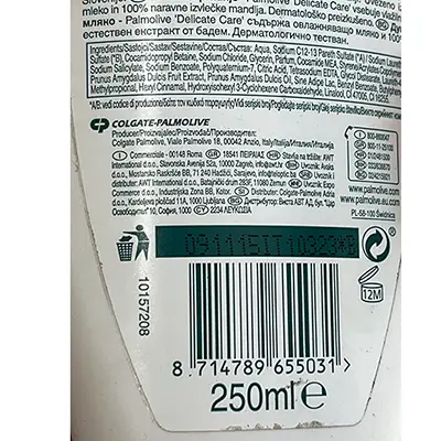 Photo de l’avis officiel: Palmolive Carezza delicata Lait de douche — risque: Risque chimique