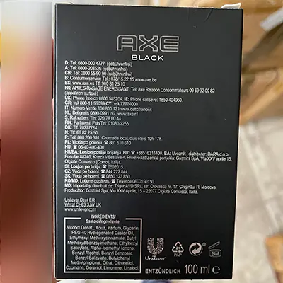 Foto dell’avviso ufficiale: Axe Black Dopobarba — rischio: Rischio chimico (A12/02232/24)