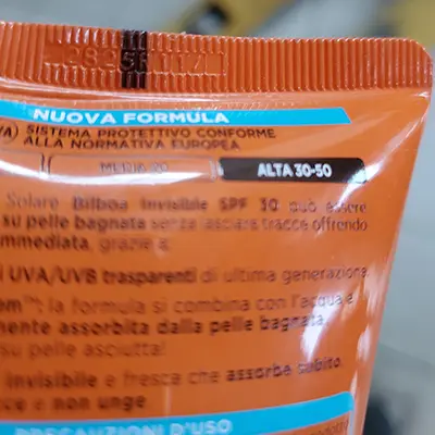 Photo de l’avis officiel: BILBOA Invisible Gel solare protezione 30 alta Gel bronzant — risque: Risque chimique