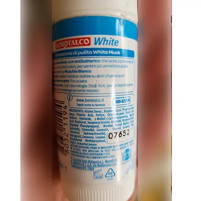 Photo de l’avis officiel: BOROTALCO White Déodorant — risque: Risque chimique