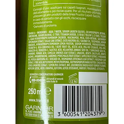 Photo de l’avis officiel: Garnier Shampoo fortificante capelli secchi — risque: Risque chimique