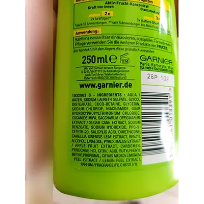 Photo de l’avis officiel: Garnier Shampoo rafforzante radici grasse punte secche — risque: Risque chimique