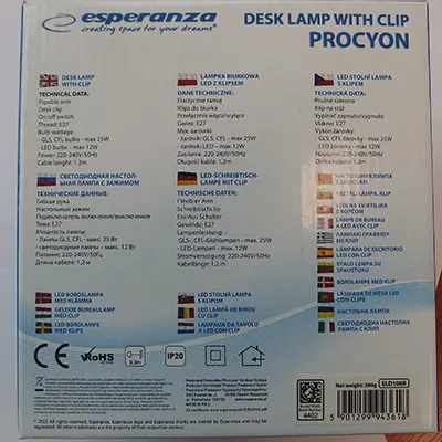 Photo de l’avis officiel: Esperanza Desk lamp with clip Lampe de bureau — risque: Choc électrique