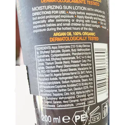 Foto aus der offiziellen Meldung: Leocrema Latte solare idratante all'olio di argan 30 alta protezione Sonnenschutzmilch — Risiko: Chemikalie