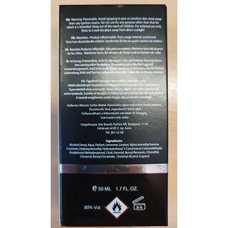 Photo de l’avis officiel: U.S. PRESTIGE Black Eau de Parfum — risque: Risque chimique