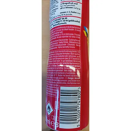 Photo de l’avis officiel: FA Sporty Fresh anti-transpirant spray for women Déodorant — risque: Risque chimique