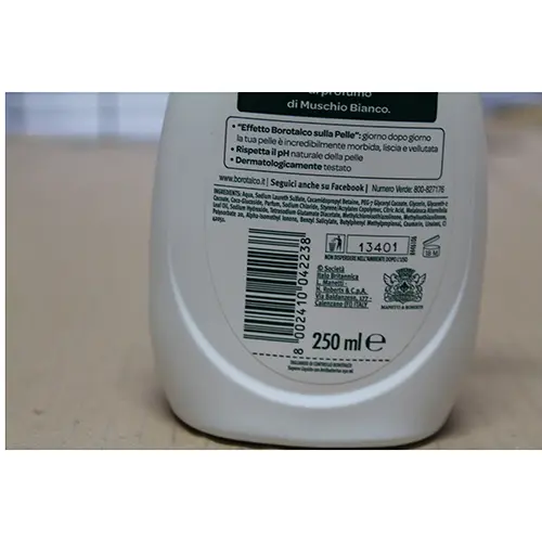 Photo from the official notice: BOROTALCO Igienizzante al muschio bianco con Antibatterico liquid soap — chemical risk