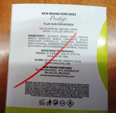 Photo de l’avis officiel: New Brand Perfumes New Brand Perfumes - Prestige NB Fluo Sun Eau de Parfum for women — risque: Risque chimique