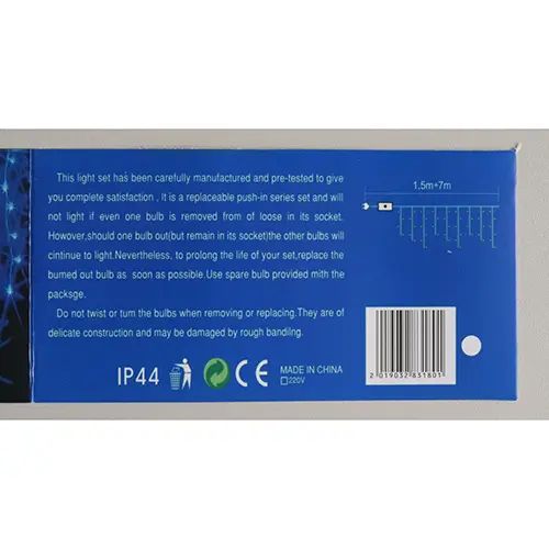 Photo de l’avis officiel: 180 8M+LED ICICLE LIGHT Chaîne d'éclairage — risque: Choc électrique