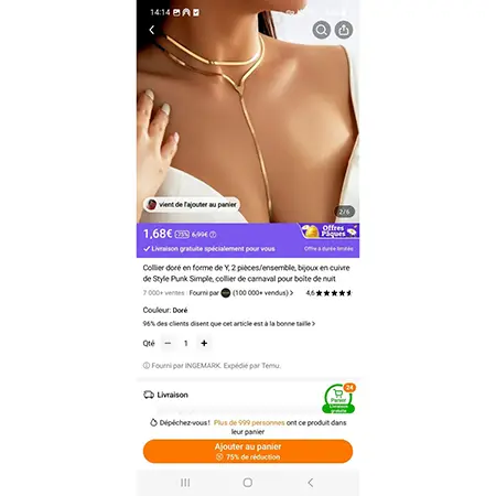 Photo de l’avis officiel: Fashion Jewelry Collier doré en forme de Y — risque: Risque chimique