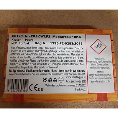 Photo from the official notice: Privatex-Pyro s.r.o. Megastresk 10 STUK fireworks — damage to hearing risk