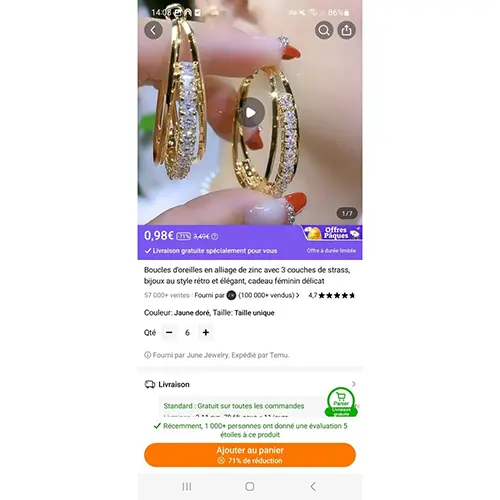 Foto del aviso oficial: Boucle d'oreilles en alliage de zinc avec 3 couches de strass Pendientes — riesgo: Riesgos químicos