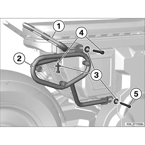 Foto dell’avviso ufficiale: BMW Motorrad Original Sonderzubehör Seitentaschenhalter / Original Side Accessory Pocket Holder Portapacchi la — rischio: Lesioni