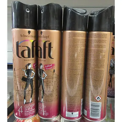 Foto aus der offiziellen Meldung: Schwarzkopf Vibrant Vienna GLOSSY SHINE ULTRA STRONG 4 Haarspray — Risiko: Chemikalie