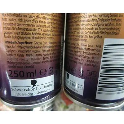 Foto aus der offiziellen Meldung: Schwarzkopf Beloved Budapest WAVY VOLUME ULTRA STRONG 4 Haarspray — Risiko: Chemikalie