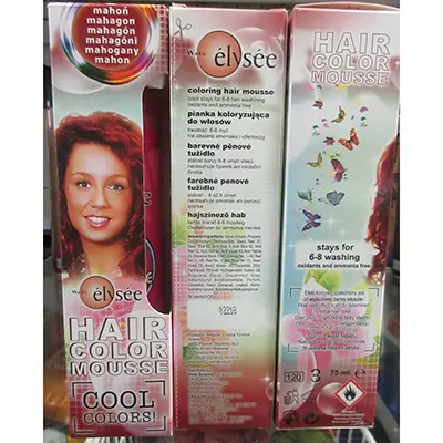 Foto uit de officiële melding: Wats élysée HAIR COLOR MOUSSE COOL COLORS! Haarkleuringsmousse — risico: Chemische risico's (A12/02525/24)