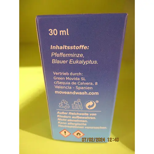 Foto do aviso oficial: Green Movida SL Move&amp;Wash Wäsche Parfüm Frische Mix Lavar perfume — risco: Químico