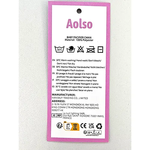 Photo de l’avis officiel: Aolso Baby Schnullerkette Porte-sucette — risque: Étouffement & Etranglement