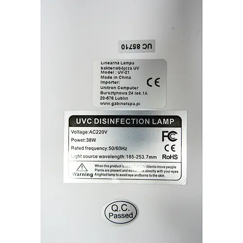 Photo de l’avis officiel: UVC Lamp MINI STYLE Lampe UV — risque: Choc électrique