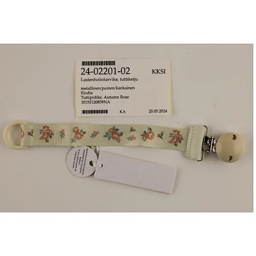 Foto aus der offiziellen Meldung: Elodie Autumn Rose pacifier clip Schnullerhalter — Risiko: Ersticken