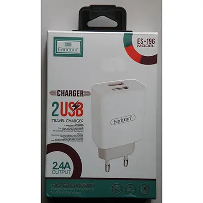 Foto uit de officiële melding: Model:Earldom CHARGER 2USB TRAVEL CHARGER USB-oplader — risico: Elektrische schok