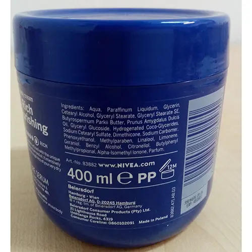 Photo from the official notice: Nivea Nivea Rich Nourishing body cream — chemical risk