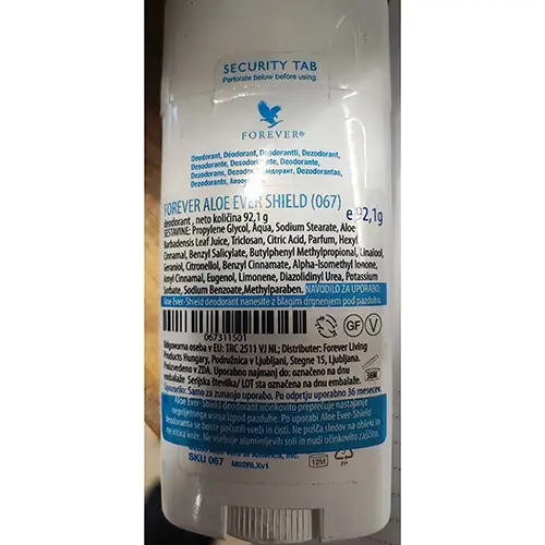 Photo de l’avis officiel: FOREVER Aloe Ever Shield Déodorant — risque: Risque chimique