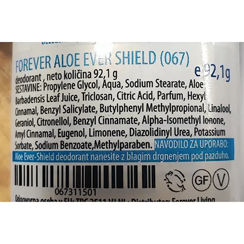 Photo de l’avis officiel: FOREVER Aloe Ever Shield Déodorant — risque: Risque chimique