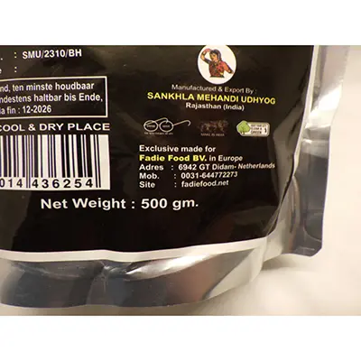 Foto dell’avviso ufficiale: Shringar Black Henna 100% Natural &amp; Pure Tinture per capelli — rischio: Rischio chimico