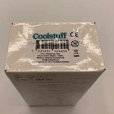 Photo from the official notice: Coolstuff (SMALLfan) 3 in 1 Pocket Fan Pink portable fan — environment risk