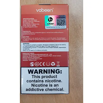 Photo de l’avis officiel: Vabeen FLEX AIR MAX Cigarette électronique jetable — risque: Risque chimique