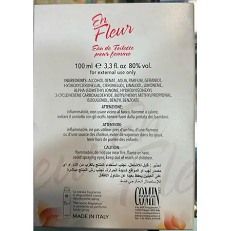 Foto dell’avviso ufficiale: Comin parfum En fleur Eau de toilette — rischio: Rischio chimico (A12/02919/24)