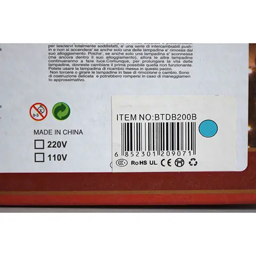 Photo de l’avis officiel: 200L LED lights Chaîne d'éclairage — risque: Choc électrique (A12/02836/24)