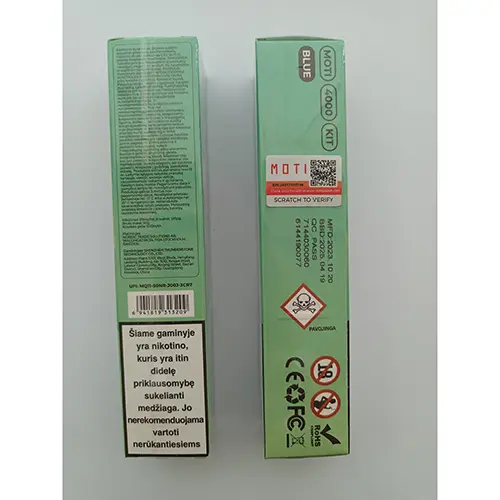 Photo de l’avis officiel: Moti Blue Cigarette électronique jetable — risque: Risque chimique