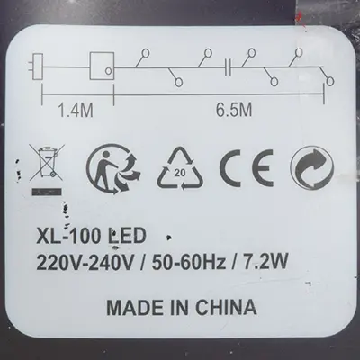 Photo de l’avis officiel: 100 LED Chaîne d'éclairage — risque: Choc électrique (A12/02988/24)