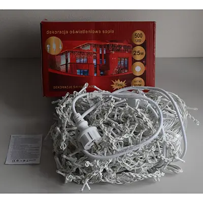 Photo from the official notice: Lampki Choinowe / dekoracja oswietleniowa sople 500 LED 25 m lighting chain — electric shock risk