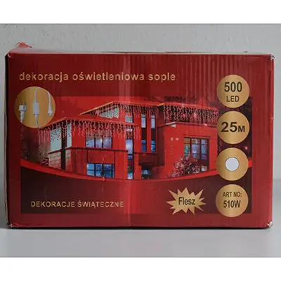 Photo from the official notice: Lampki Choinowe / dekoracja oswietleniowa sople 500 LED 25 m lighting chain — electric shock risk