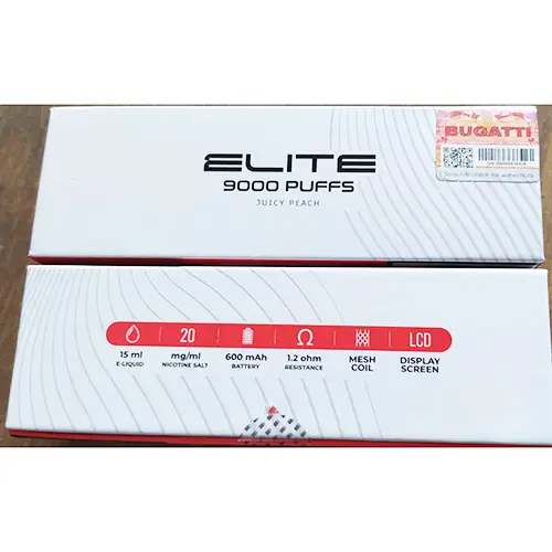 Photo from the official notice: Aroma King disposable electronic cigarette BUGATTI powered by ELITE 9000 PUFFS — chemical risk