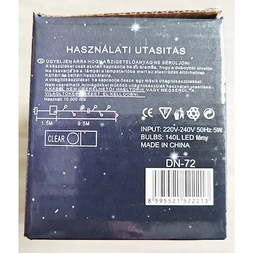 Photo de l’avis officiel: Karácsonyfa égősor Chaîne d'éclairage — risque: Choc électrique