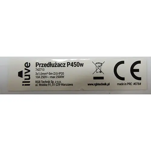 Foto aus der offiziellen Meldung: iluve Przedluzacz Verlängerungskabel — Risiko: Elektrischer Schlag