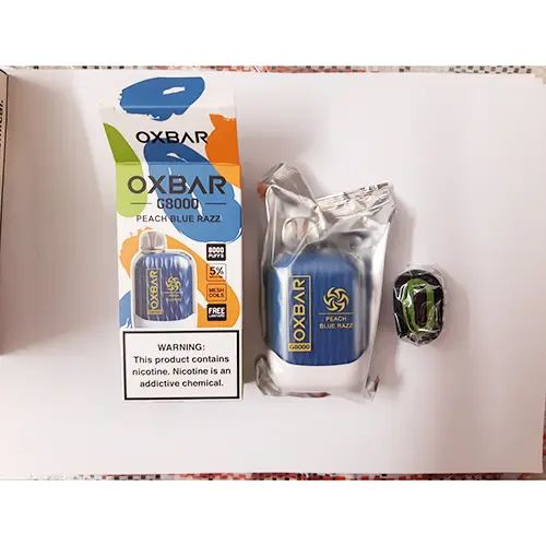 Photo from the official notice: OXBAR G8000 5% Nicotine -  PEACH BLUE RAZZ disposable electronic cigarette — chemical risk