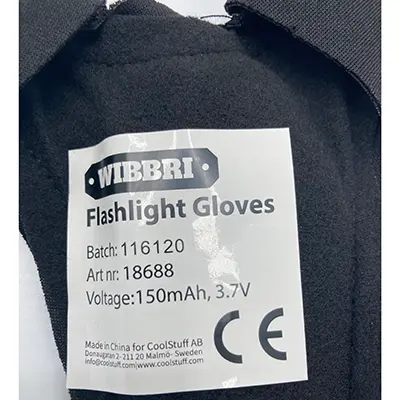Foto do aviso oficial: WIBBRI Flashlight Gloves Luvas — risco: Ambiente