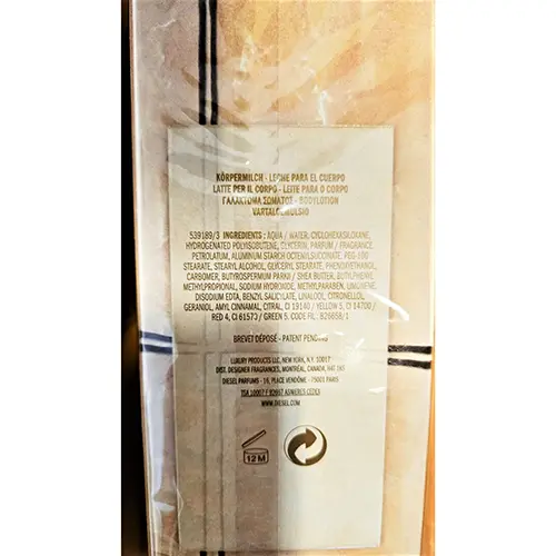 Foto do aviso oficial: DIESEL Diesel Fuel for Life Leite corporal — risco: Químico
