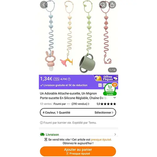 Photo de l’avis officiel: Un adorable attache-soucette, un mignon porte-soucette en silicone réglable Porte-sucette — risque: Étouffement & Etranglement