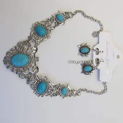 Foto dell’avviso ufficiale: KONFEN Boho Türkis Schmuckset für Damen, Bohemien Halskette und Ohrringe Set, Muschel Muschelketten Set di gio — rischio: Rischio chimico