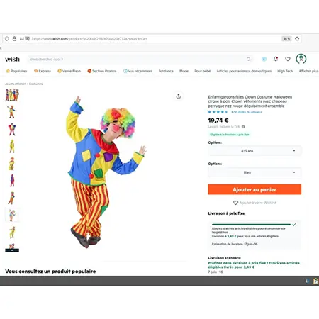 Photo from the official notice: Enfant garçons filles Clown Costume Halloween cirque à pois Clown vêtements avec chapeau perruque DE fancy dre — strangulation risk